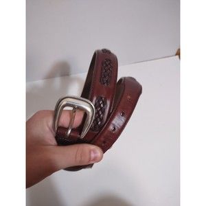 Men's Sz 40 Waist Chestnut Brown Braided Leather Belt Western Textured